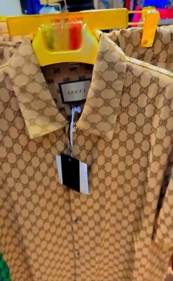 Gucci Set Shirt & Shorts Camel Ebony size M blended Linen Great