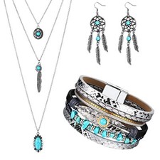3 Pcs Christmas Western Jewelry for Women Bohemian Turquoise Set Cute Style