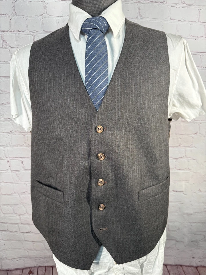 男式棕色条纹经典版型 2 件套组合对 43R 背心 39x30 平前裤 — 第 2/4 张图片