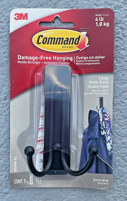 NWT Command 1 Large Black Matte Double Wall Hooks