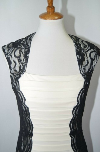 VTG Cache Ivory Black Lace Trim Pleated Professional Evening Dress Womens 6 - Picture 2 of 9