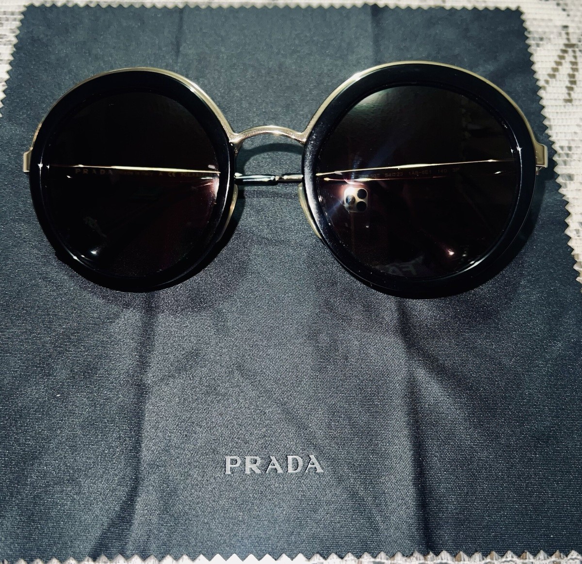 Prada Sunglasses SPR 50T 1AB 6N2 Black Silver Round 54 23 140 | eBay 