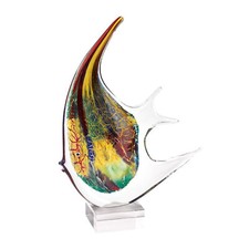 Murano Style Crystal Colorful Centerpiece Firestorm Angel Fish on Base 16 Inches