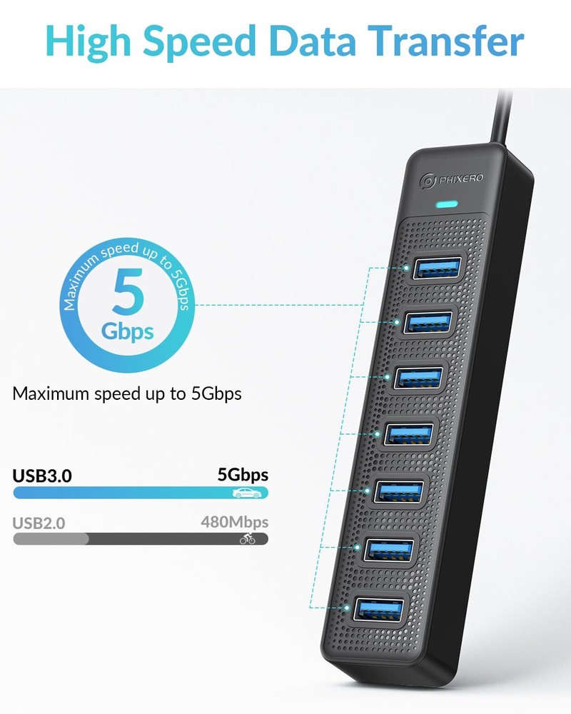 7-Port USB 3.0 Hub with 3.3FT Cable for Multiple Devices