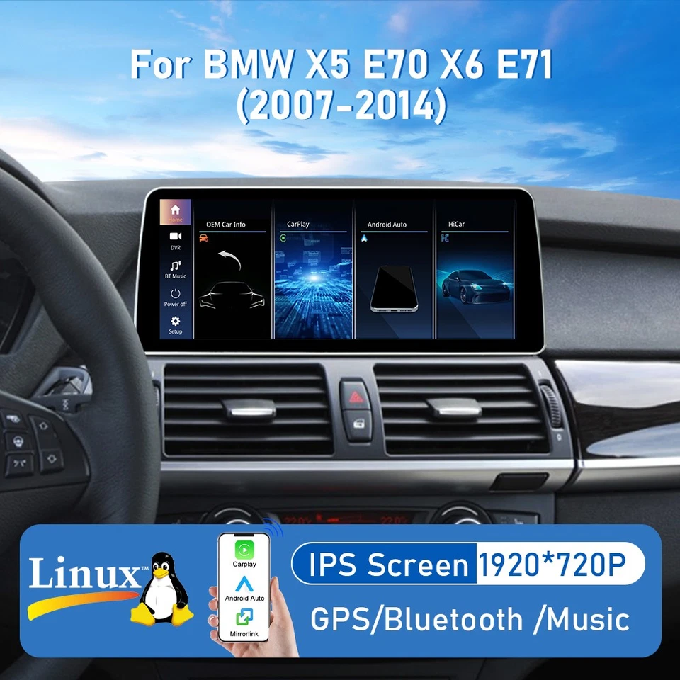 12.3" Linux Autoradio Apple CarPlay Android Auto USB Für BMW X5 E70 X6 E71 CCC - Bild 1 von 4