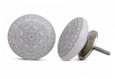 Grey Mandala Ceramic Cabinet Knobs Decorative Drawer Pulls for Kitchen Gray