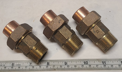 Lot of 3 NIBCO 3/4''  Sweat X 3/4'' MNPT  Copper Union Solder x Threaded Joint's
