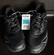 HI-TEC Men's Trail Breathable Mesh Lining Shoes ~ Black ~ Size 12