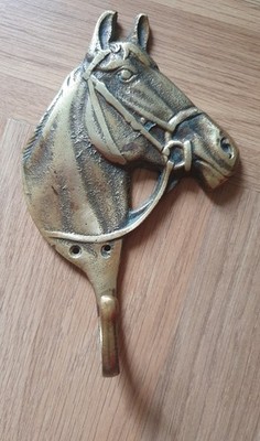 1940er/50er Vintage Messing Pferdekopf Wand/Türhaken, Original Patina, L:6'' x B:4''