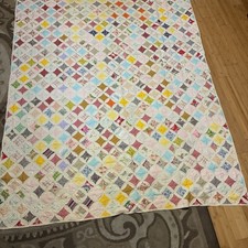 Antique Vintage Hand stitched Cathedral Window Quilt Very Nice 85 x 68