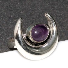 Moon Natural Amethyst 925 Silver Plated Ring US 8.5 Best Seller Gift Trendy GW