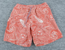 Peter Millar Swim Trunks Mens XL Orange Paisley Mesh Lined Drawstring Shorts