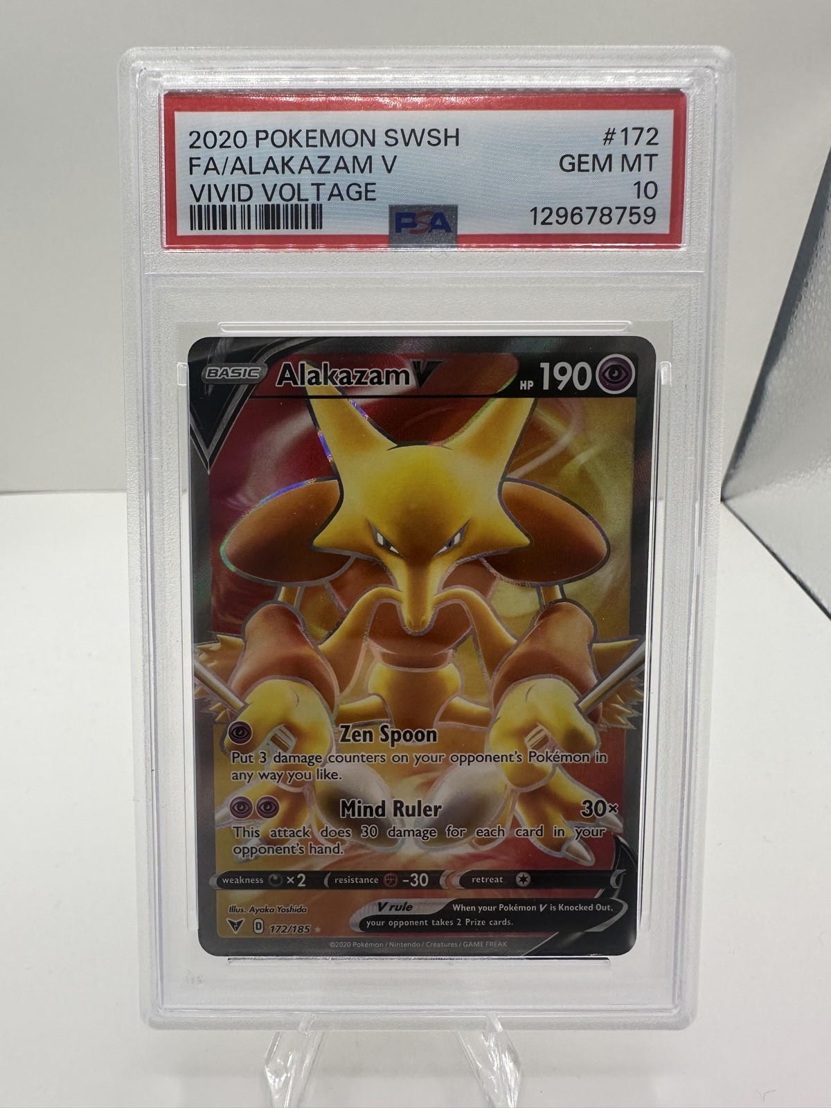 Pokemon Alakazam V (Full Art) 172/185 Swsh04: Vivid Voltage Holo PSA 10