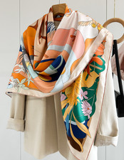 100 Twill Silk Scarf Prosperous Print Neckerchief 135X135cm Shawl Bandana wrap