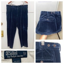 VTG Polo Ralph Lauren Navy Corduroy Pants Trouser Velour 40 40x30 Waist Brace