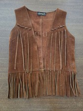 Vtg Suede Fringe Vest Boho Hippie Youth M/Lg Western Costume 70s Far Out Groovy