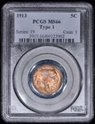 1913 Type 1 Buffalo Nickel 5c PCGS MS66 - Nice Color / Strong Luster!