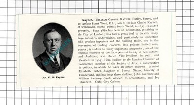 Mr William George Rayner Purley Surrey  South Weald - c.1905 Clipping