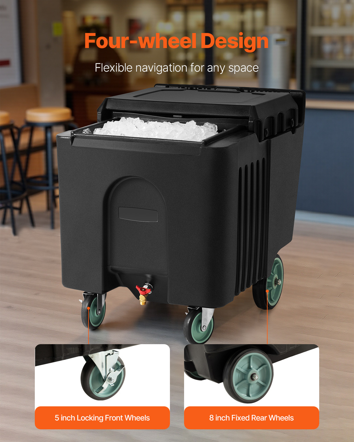 Commercial Underbar Ice Bin 31.5"x 23" Portable Ice Caddy with Sliding Lid