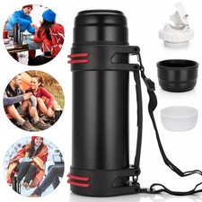 2.5L Thermos Flask Stainless Steel Unbreakable Vacuum Handle Drinks Black UK NEW