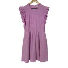 J.Crew Ruffle Sleeve Smocked Mini Dress Lilac Purple Textured Gauze Womens XL
