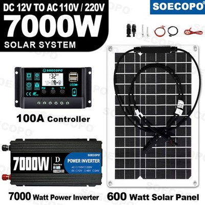 SOECOPO 7000W Peak Solar System Kits Flexible Panel 100A Controller 12V To 110y9