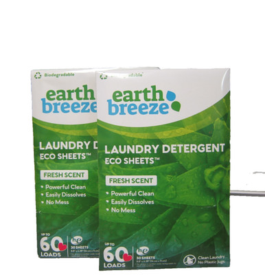 Pack Of 2 Earth Breeze Laundry Detergent Fresh Scent Eco Sheets total 60 Sheets