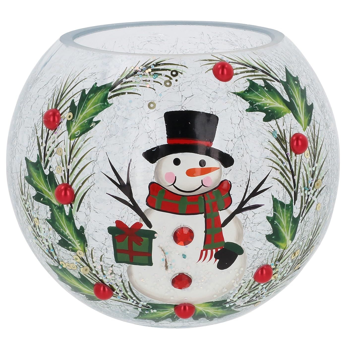 Shudehill Giftware Christmas Snowman Crackle Glass Tealight Holder Wreath