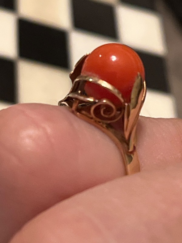Vintage Chinese export 14k gold coral s7.5 ring TX 072726cCBZGG