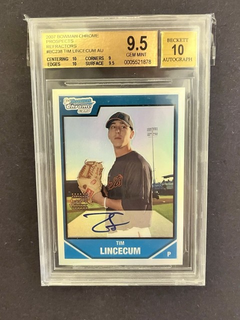 Tim Lincecum 2007 Bowman Bowman Chrome Prospects Autographs Refractor