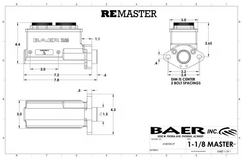 Baer ReMaster 6801274RP Master Cylinder (1-1/8″ Bore, Right Port) – Black NEW - Image 2 of 4