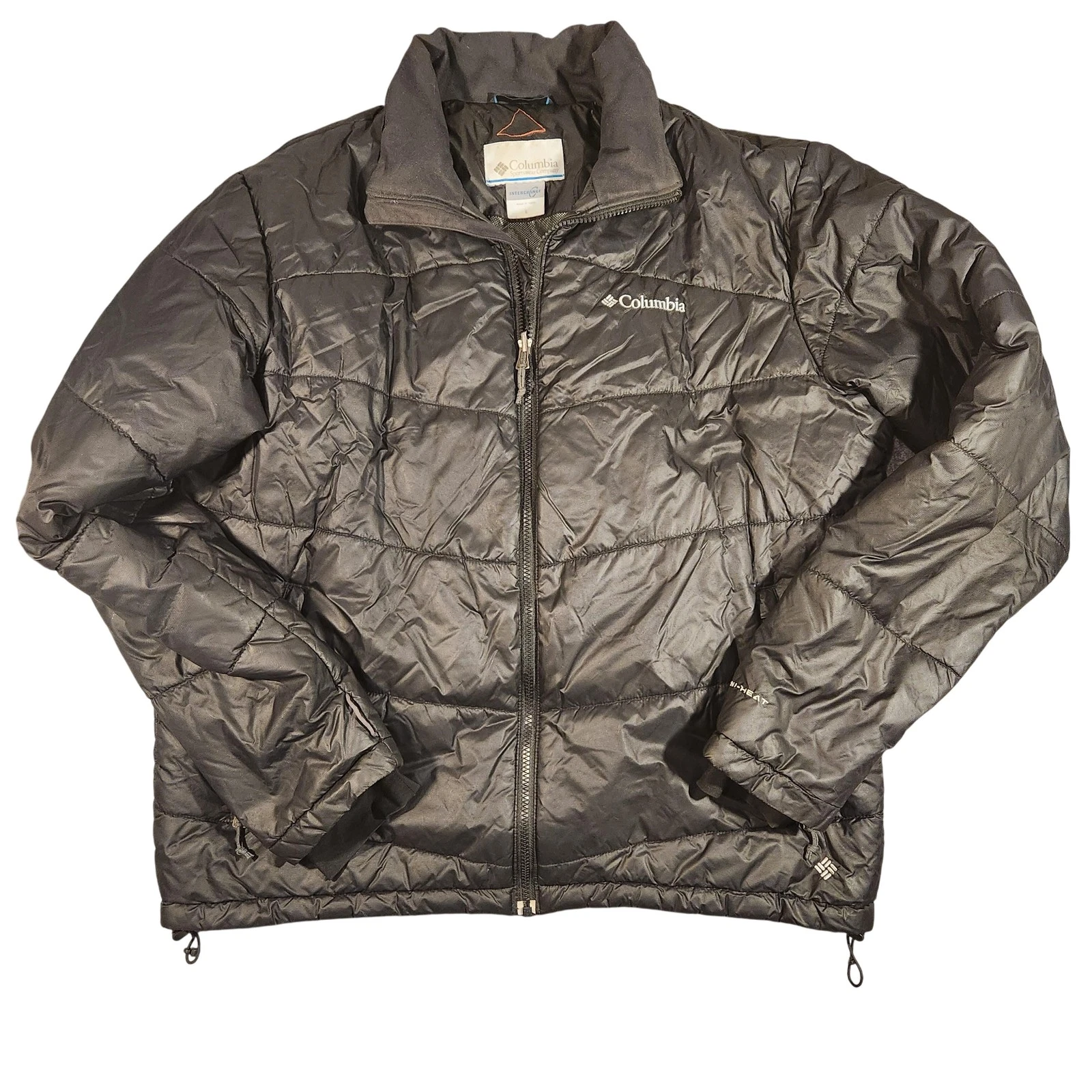 Columbia Jacket Mens Large Black Omni-Heat Interchange Puffer Full Zip Quilted