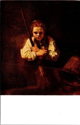 Vintage Rembrandt 'With a Broom' Art Postcard National Gallery of Art