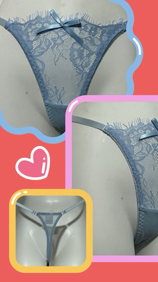 Sexy Panty Carolina Blue Fringe Lingerie Semi-sheer Thong Woman Size XL