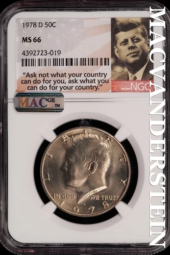 1978-D Kennedy Half Dollar - NGC MS 66 - Choice Gem Brilliant Unc #SLG383