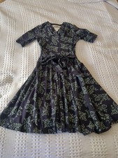 Effie's Heart Midi Dress Sz XS V Neck Purple Green Fit Flare Summer Stretch