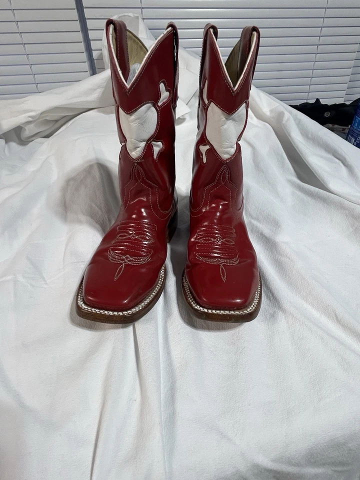 Botas Vaqueras Raras Anderson Beam Niño Talla 13 Niñas Corazones Rojos y Blancos Foto 4 de 4