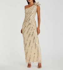 Mac Duggal Nude/Gold Embellished Floral Gown One Shoulder Size 6 New