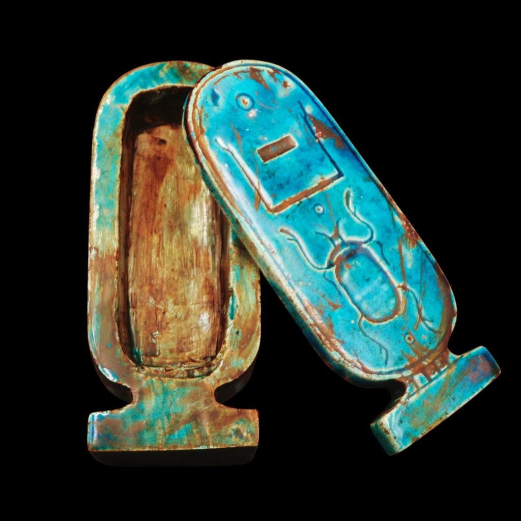 Antique Engraved Glazed Stone Pharaonic Cartouche Jewellery Box