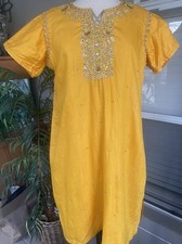 Women  s Yellow Embroidered Kurta/Kurti Tunic Top Size XL