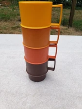 4 Vintage Tupperware Stackable Coffee Cups Mugs #1312 Harvest Colors B