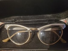 Vintage Art Craft Aluminum 1950's Ladies Cat Eye Glasses With Case silver (D)