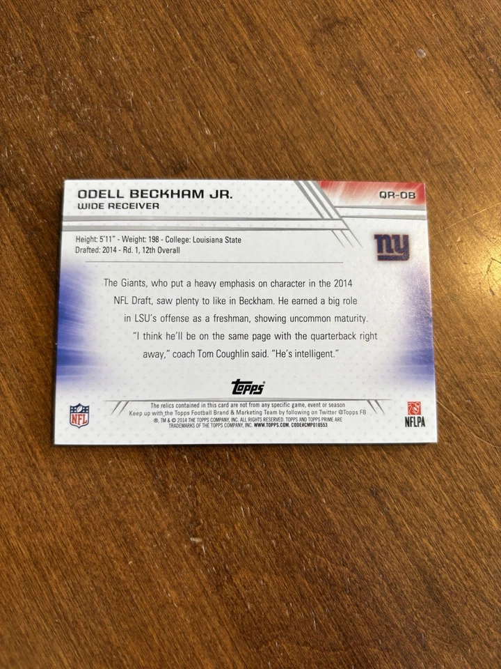 Odell Beckham Jr 2014 Topps Prime Quad Rookie Patch LSU Giants Ravens /25 RC - Image 2 of 2