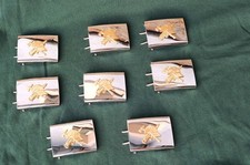 8 x Koppelschloss Feuerwehr goldfarbiges Emblem auf silberf.  für 45 mm Koppel