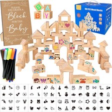 Baby Shower Game Sign Set 141 Pcs 100 Wooden Blocks 20 Markers - DIY Crafting