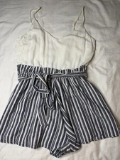 altar'd state Romper  Striped Blue/ivory Size L Rayon/linen