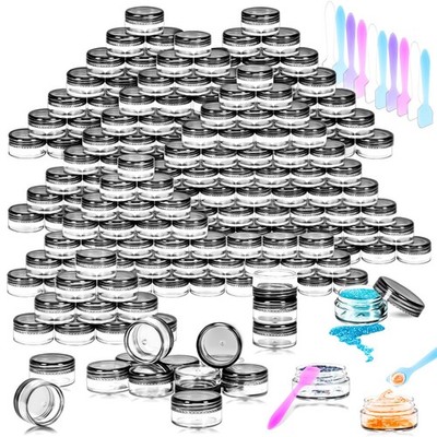 100 Pcs 5g Empty Plastic Containers with Black Lids,Mini Makeup Sample Contai...