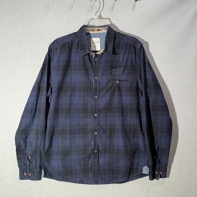 Koton Slim Fit Plaid Shirt Mens Large Navy Black Blue Long Sleeve Casual 
