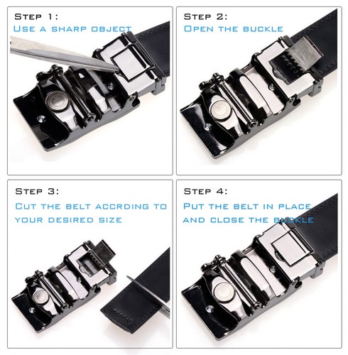 New Genuine Leather Mens Ratchet Belt Belts For Men Adjustable Automatic Buckle - Picture 8 of 47