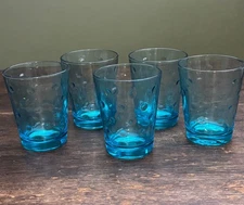 Five Hazel Atlas Skol Capri Blue Dot Juice Glasses Turquoise Aqua Blue